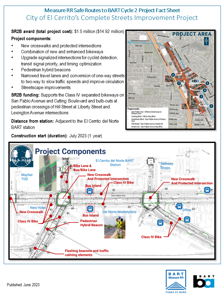 Image of pedestrian, bicycle, and traffic calming elements on and around San Pablo Ave between Eastshore-Hill and Knott