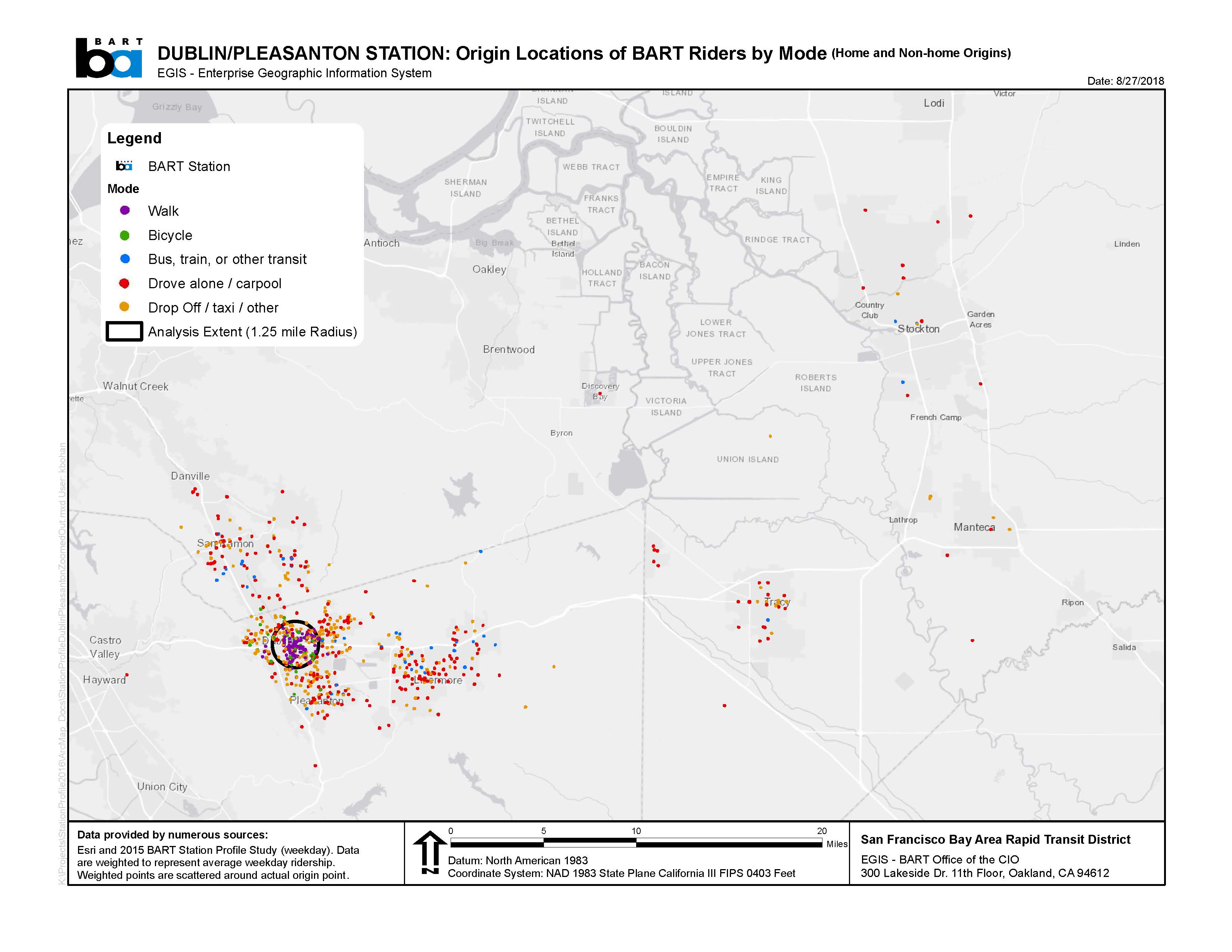 Map of origins of BART riders zoomed out