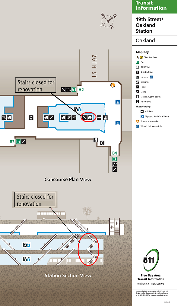 Map of location of closed stairs north side of station at 20th