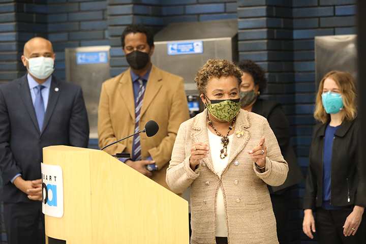 Congresswoman Barbara Lee joins others in reopening restrooms at 19th St. Station