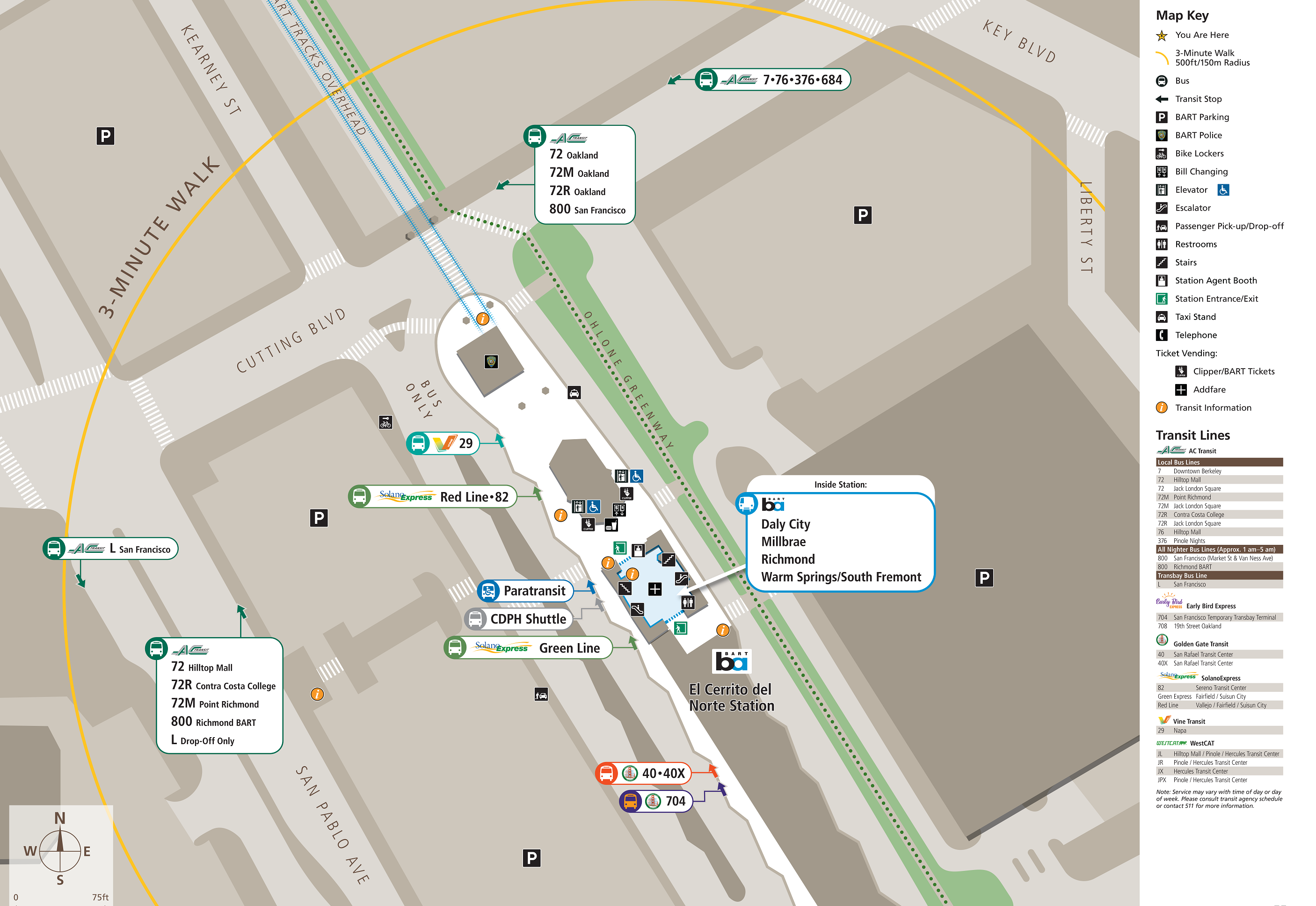 Map of bus stop changes at El Cerrito del Norte Station