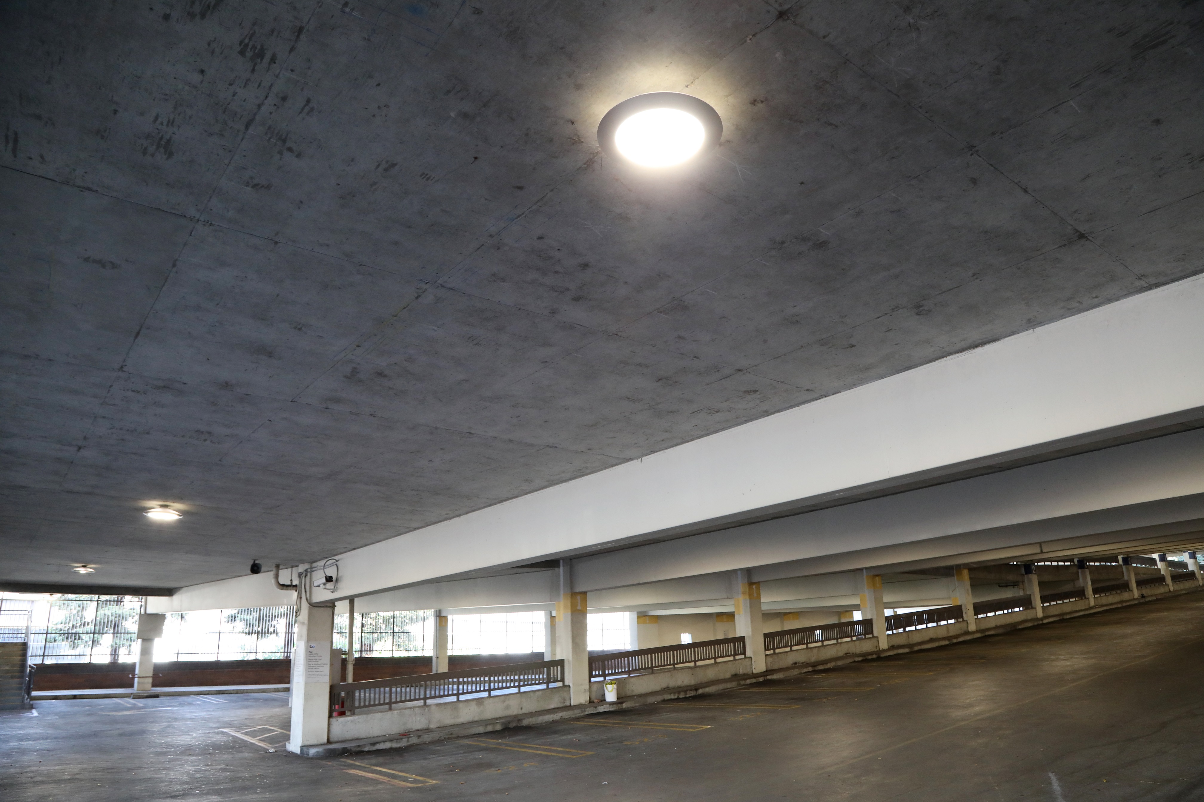 Hayward Parking Garage lit using new LED lights