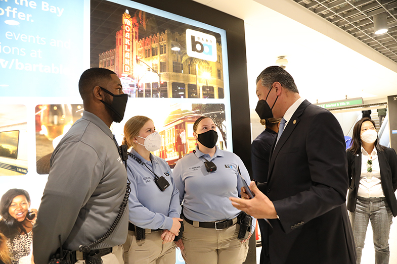 BART Crisis Intervention Specialists and Transit Ambassadors discuss their work with Senator Padilla