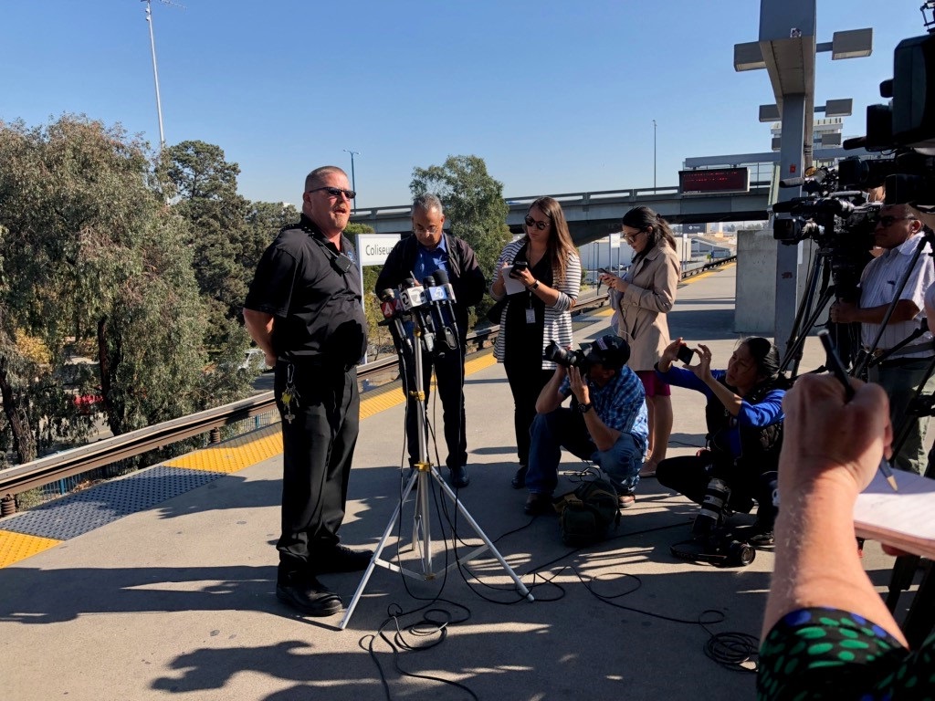 BART Transportation Supervisor John O'Connor speaks to the media