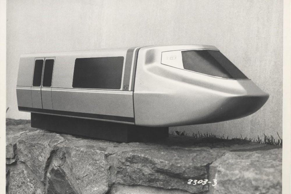 An image of a 1/12 scale model of a BART train car prototype from the 1960s. Image courtesy of Sundberg-Ferar.