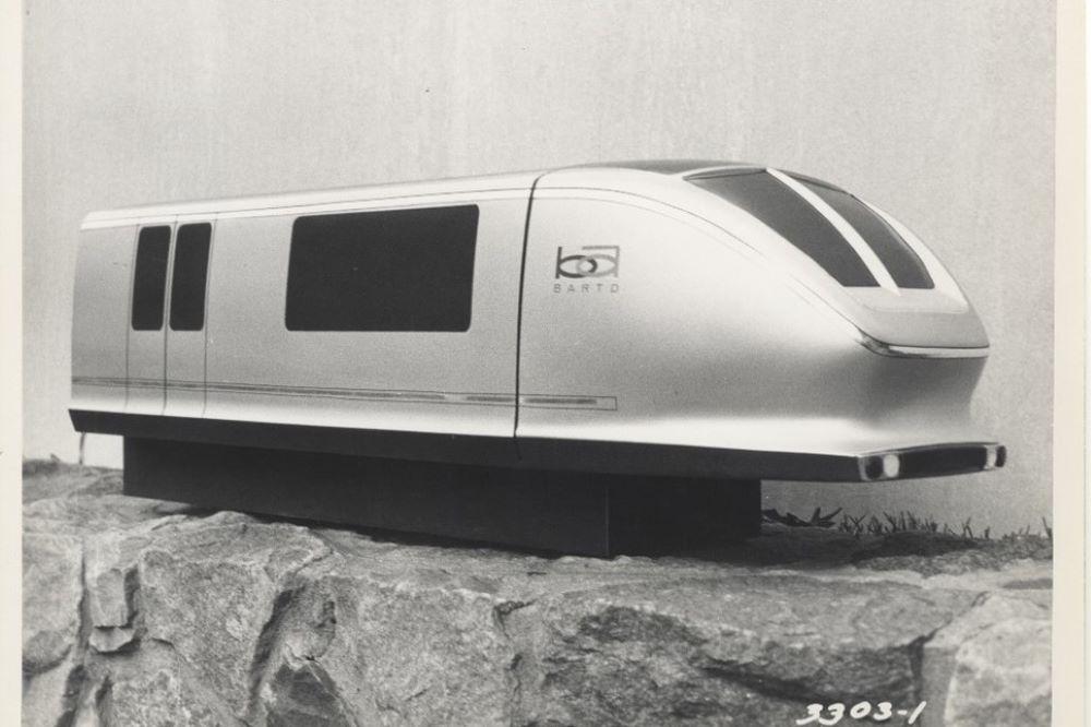 An image of a 1/12 scale model of a BART train car prototype from the 1960s. Image courtesy of Sundberg-Ferar.