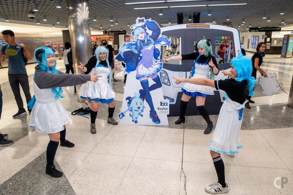 Cosplayers dressed up as BART mascot Baylee pose for a photo during BART’s Meet the BART Anime Mascots event on Saturday, Sept. 16 at Powell St. Station. Photo courtesy of CP Productions.  