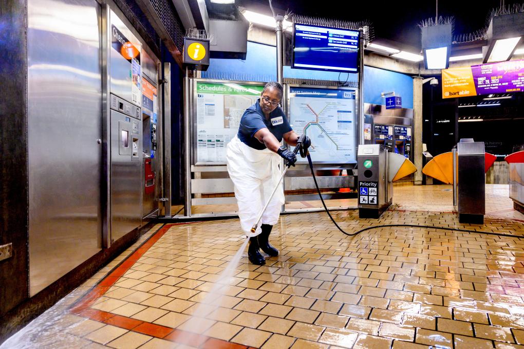 Pressure washing concourse