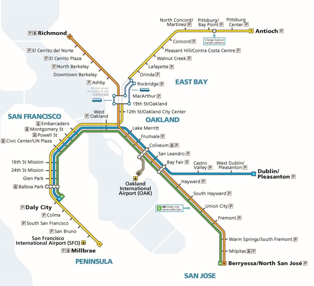 system map during downtown Oakland track shutdown