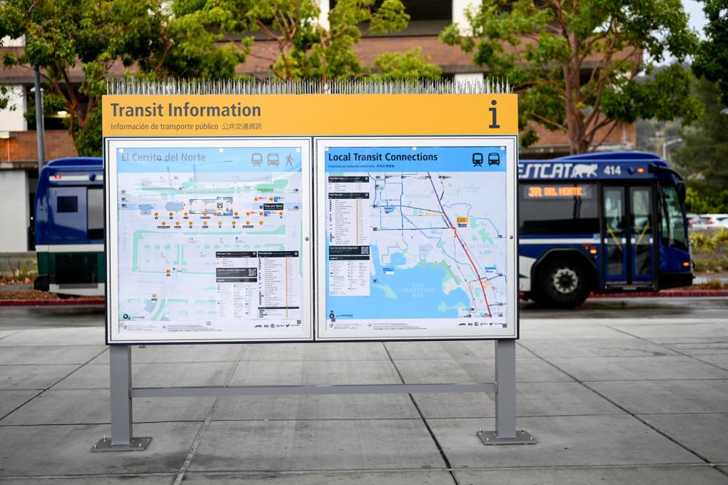 A photo of the test signage and maps at El Cerrito del Norte